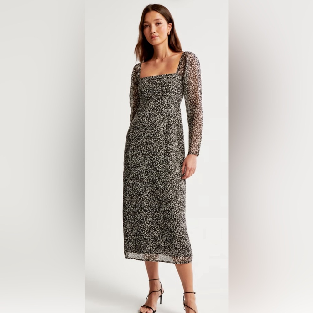 The A&F Emerson Chiffon Long-Sleeve Midi Dress